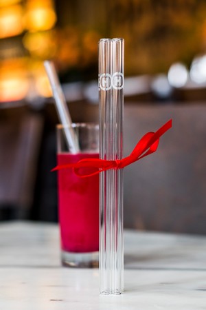 4 Handblown Tall Glass Straws